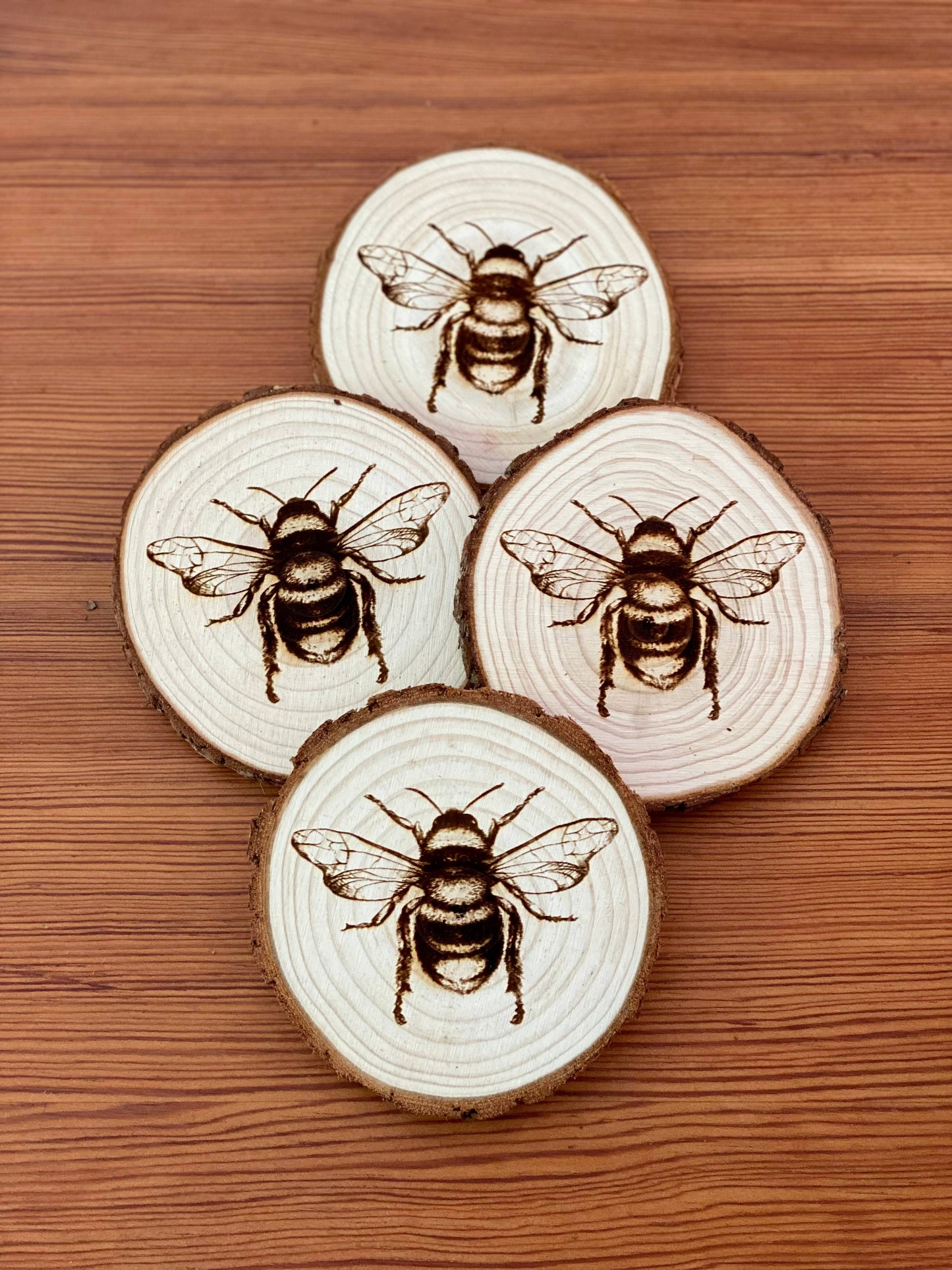 Engraved Wood Bee Coasters