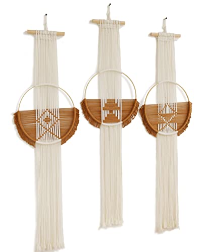 Macrame Wall Hanging Boho Wall Decor 3Pcs Brown Fiber Wall Art Handmade Home Room Décor