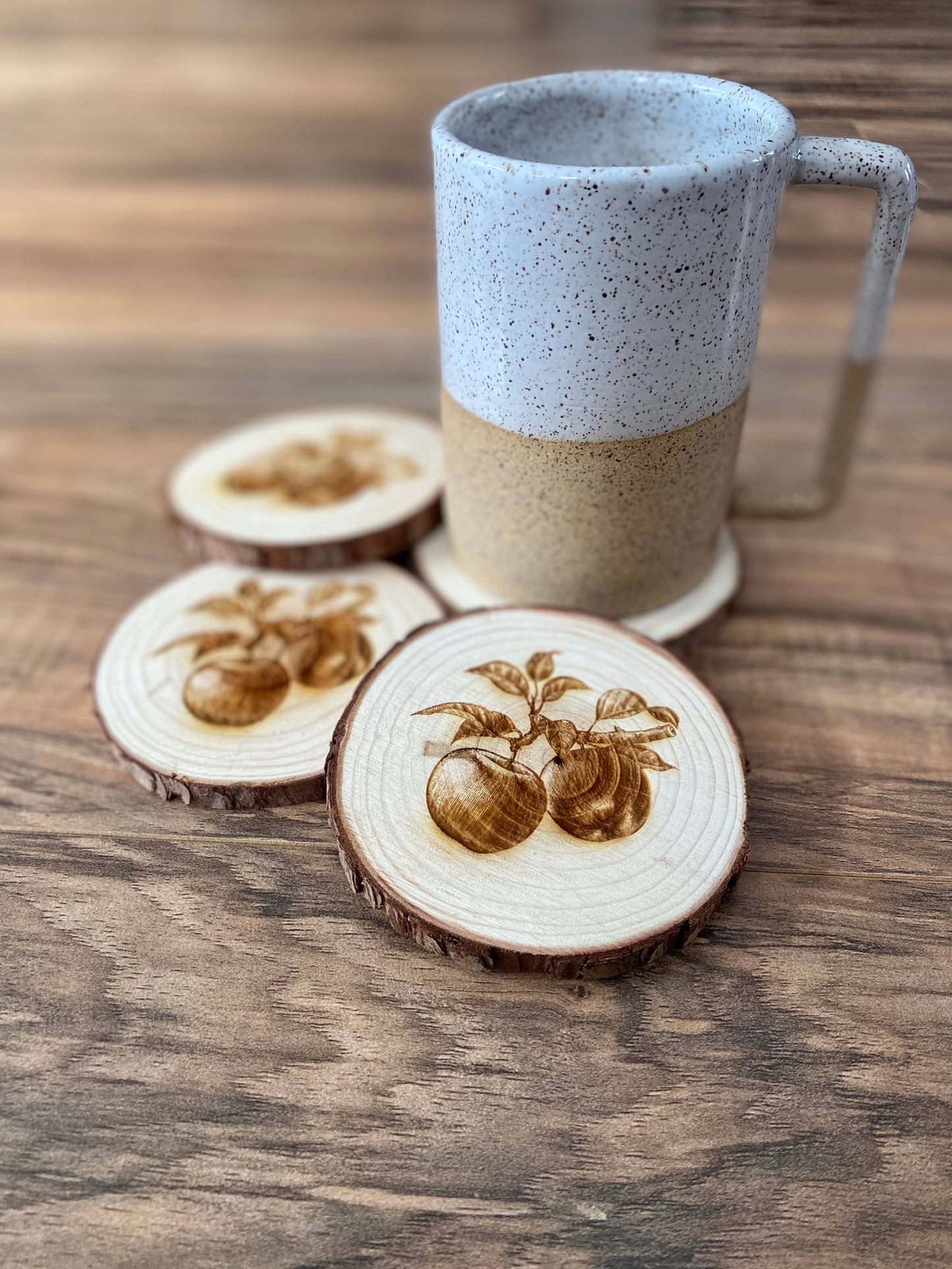 Engraved Wood Apple Coaster