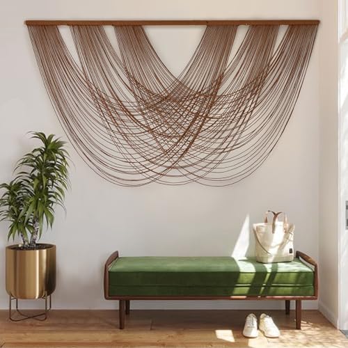 Flber Large Macrame Wall Hanging Brown Die-Dyed 57.00" W x 31.00" L Boho Wall Decor Yarn Tapestry Craftsmanship Home Macrame Wall Decor