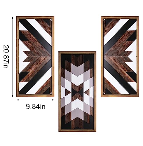 flangairy Aztec Wall Decor 3pcs, Wooed Western Wall Art, Native American Tribal Southwestern Boho Living Room Bedroom Kitchen Bathroom Southwest Farmhouse Modern Rustic Home Decorations