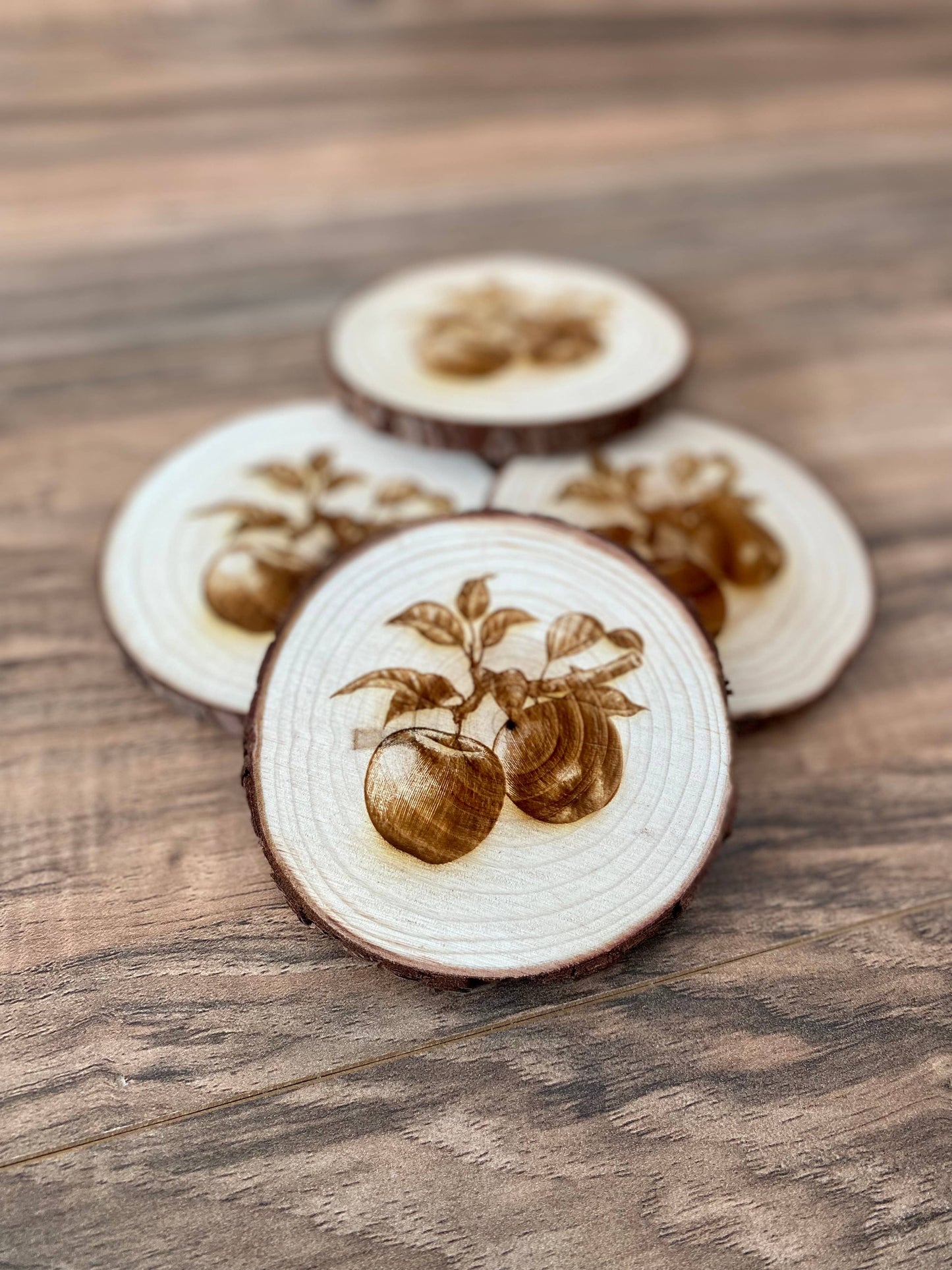 Engraved Wood Apple Coaster