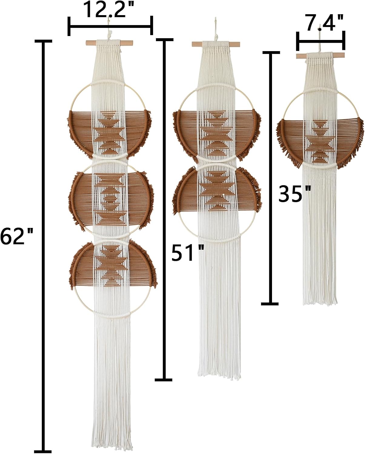 Macrame Wall Hanging Boho Wall Decor 3Pcs Brown Fiber Wall Art Handmade Home Room Décor