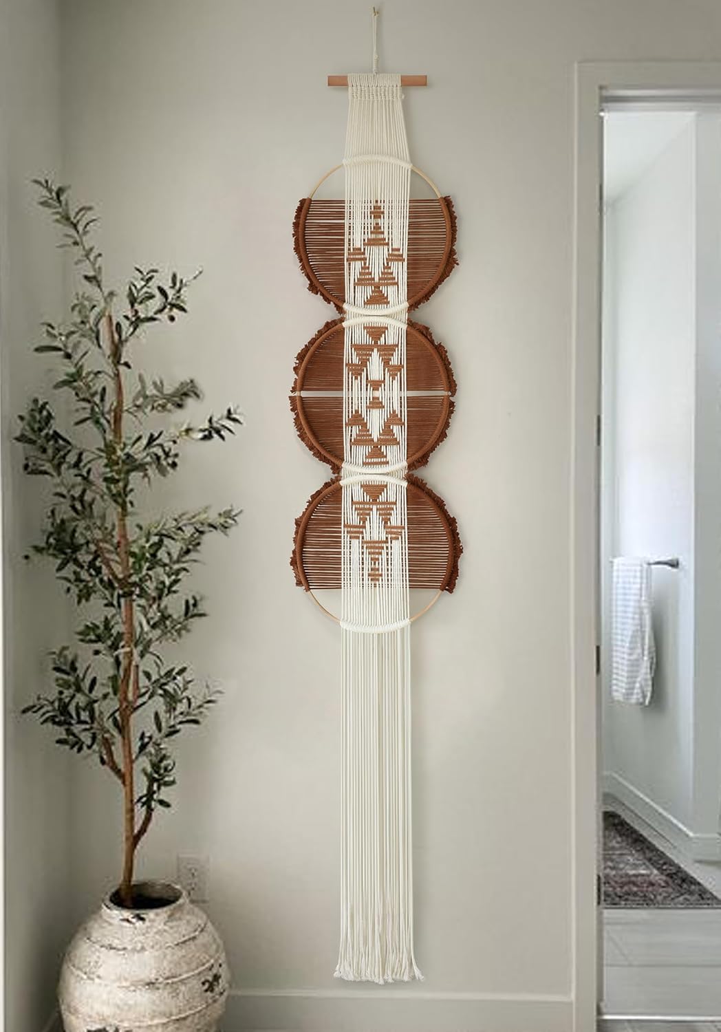 Macrame Wall Hanging Boho Wall Decor 3Pcs Brown Fiber Wall Art Handmade Home Room Décor