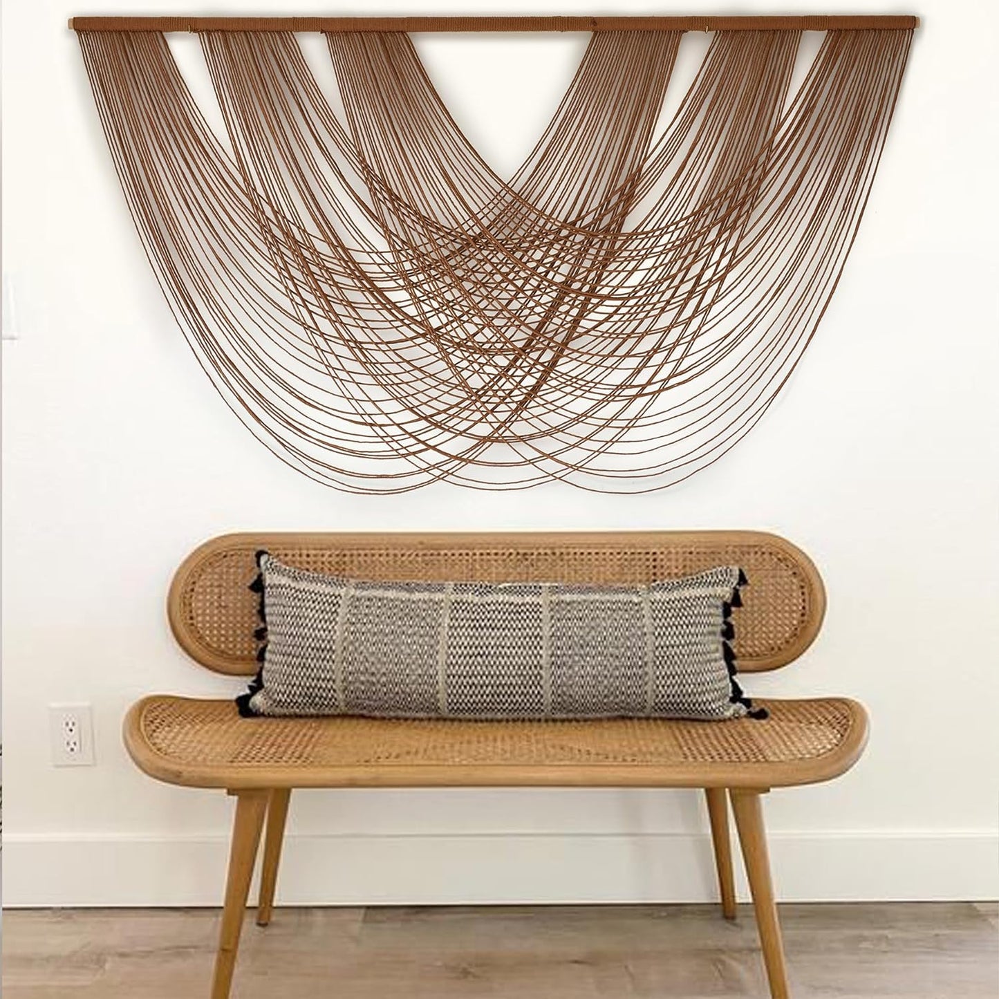 Flber Large Macrame Wall Hanging Brown Die-Dyed 57.00" W x 31.00" L Boho Wall Decor Yarn Tapestry Craftsmanship Home Macrame Wall Decor