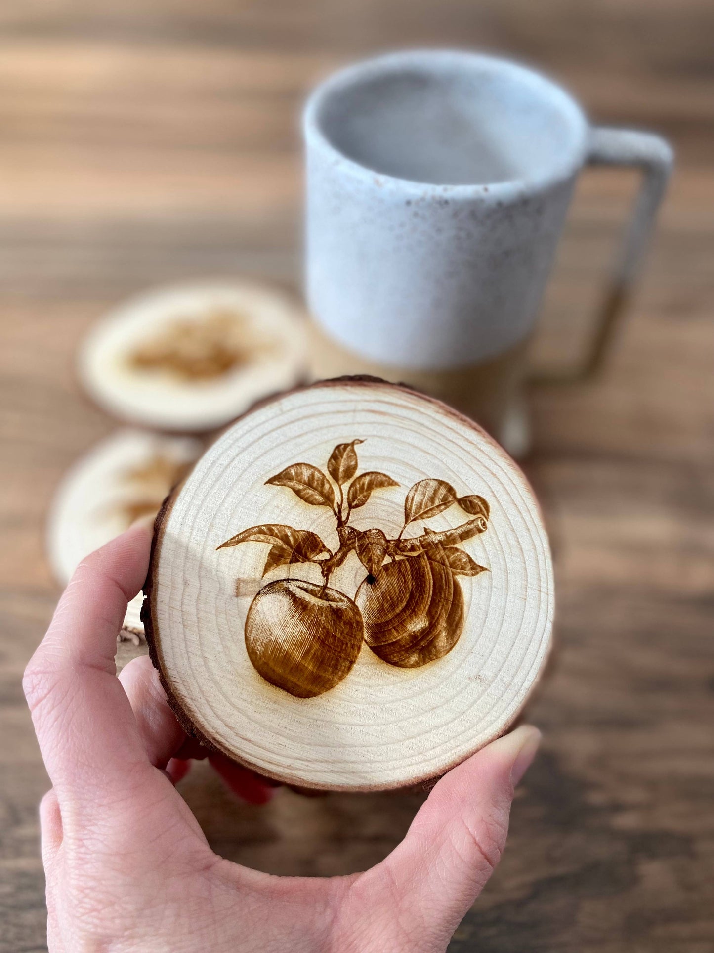 Engraved Wood Apple Coaster