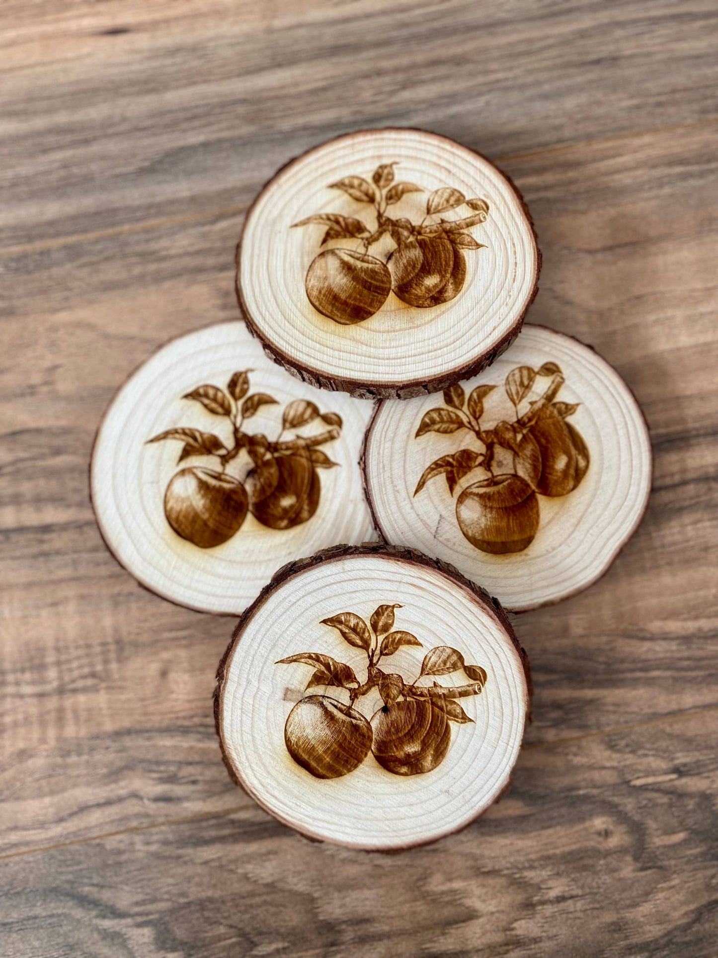 Engraved Wood Apple Coaster