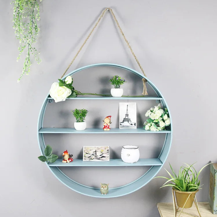 Modern Simple Hanging Round Creative Iron Floating Shelf Wall Decor