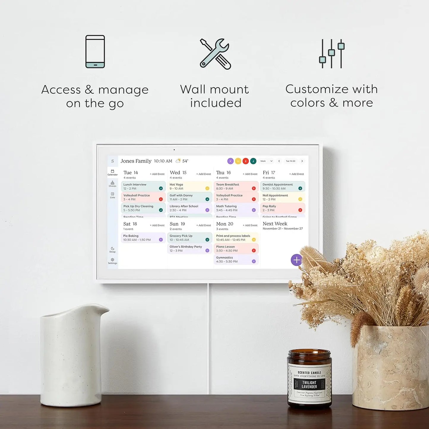 Digital Calendar & Chore Chart, Smart Touchscreen Interactive Display for Family Schedules - Wall Mount