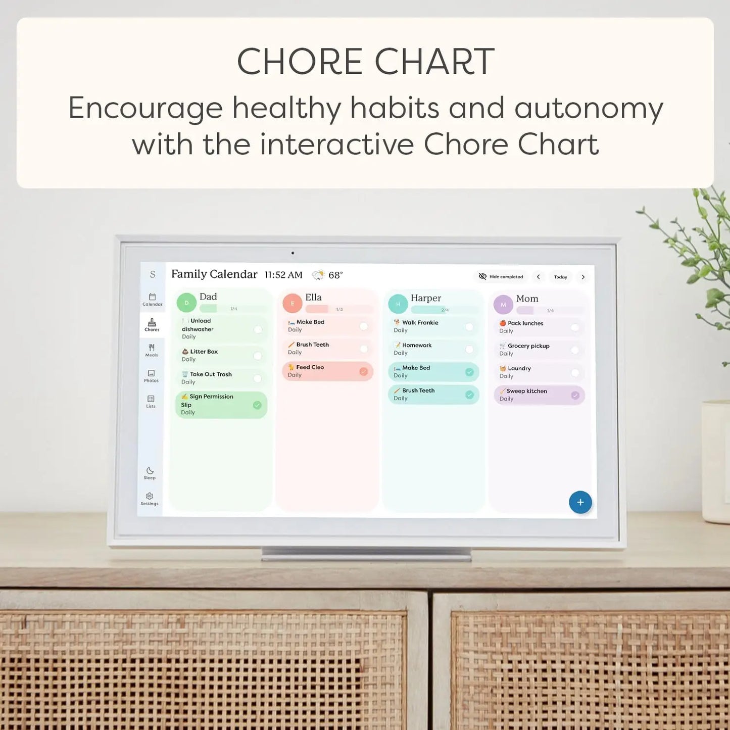 Digital Calendar & Chore Chart, Smart Touchscreen Interactive Display for Family Schedules - Wall Mount