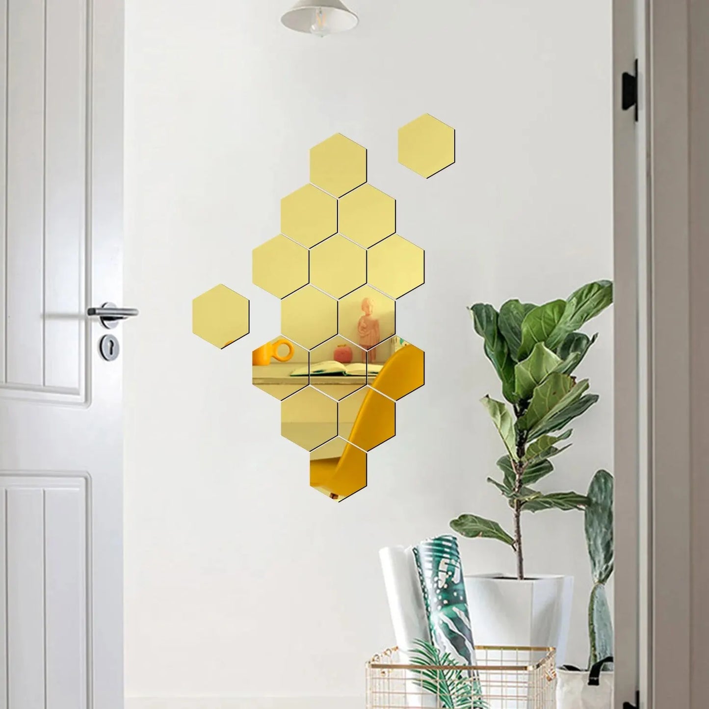 12PCS/Lot Geometric Solid Hexagonal Mirror Wall Stickers DIY With Built-in Adhesive and Removable Home Decoration