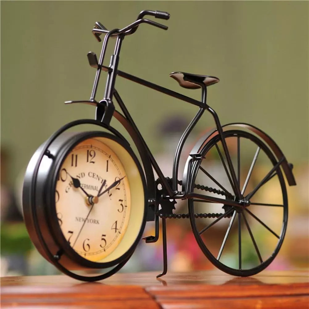 Desk Clock Vintage Table Bike Clock Desktop Silent Metal Clock for Office Bedroo