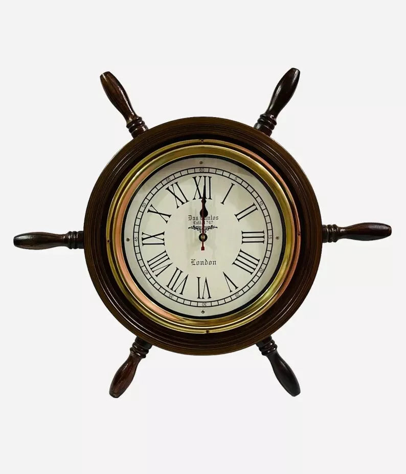 18'' Nautical Wooden Ship Wheel Clock | Wall Clock | Maritime Wooden Clock