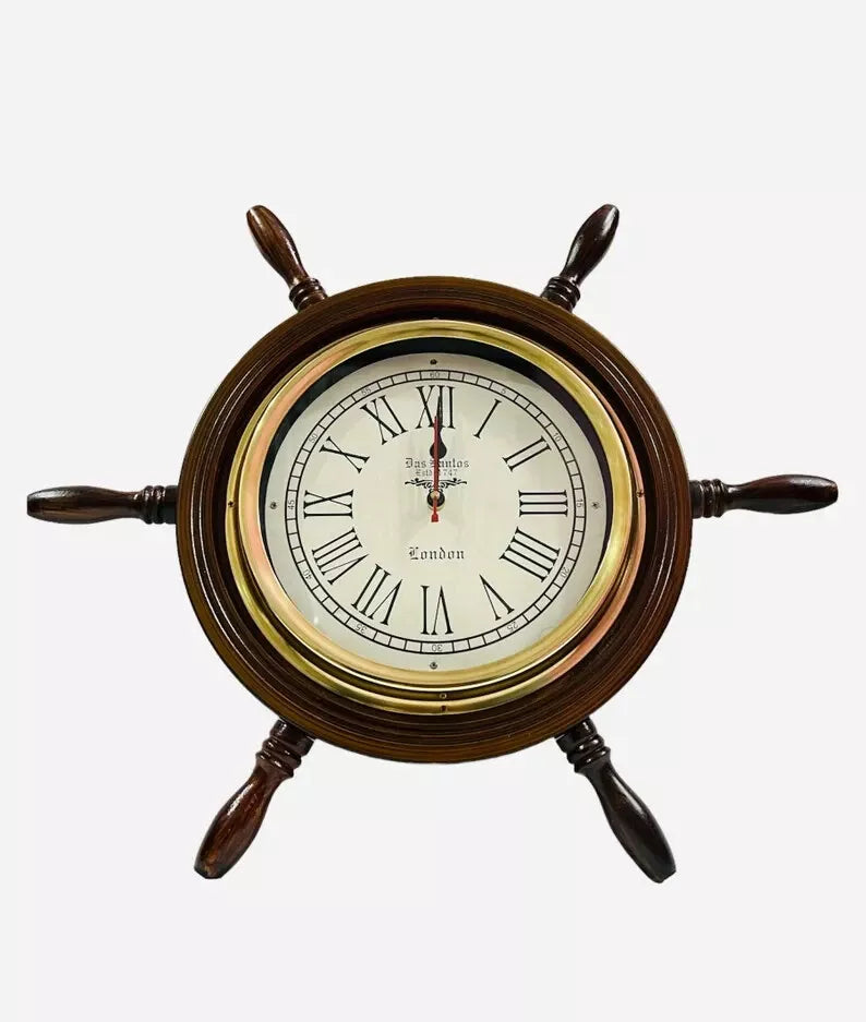 18'' Nautical Wooden Ship Wheel Clock | Wall Clock | Maritime Wooden Clock