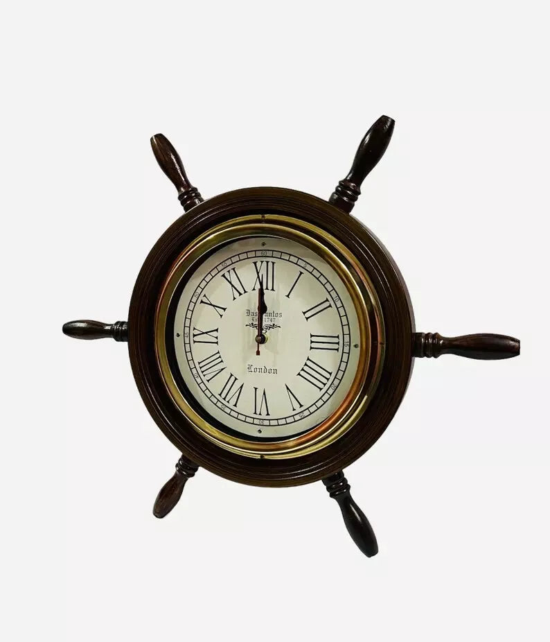 18'' Nautical Wooden Ship Wheel Clock | Wall Clock | Maritime Wooden Clock