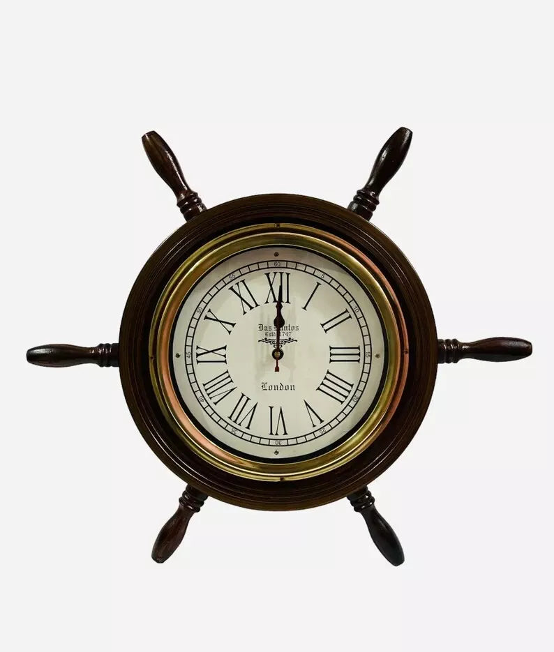 18'' Nautical Wooden Ship Wheel Clock | Wall Clock | Maritime Wooden Clock