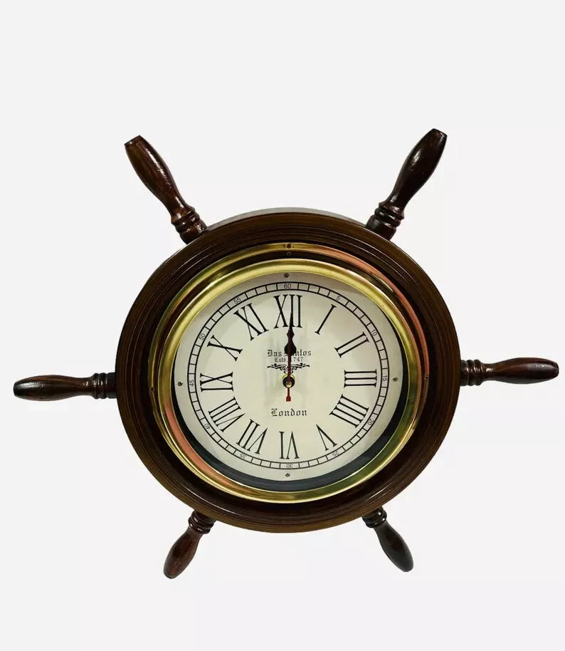 18'' Nautical Wooden Ship Wheel Clock | Wall Clock | Maritime Wooden Clock