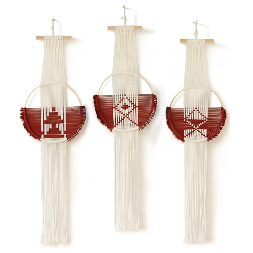 Macrame Wall Hanging Boho Wall Decor 3Pcs Brown Fiber Wall Art Handmade Home Room Décor