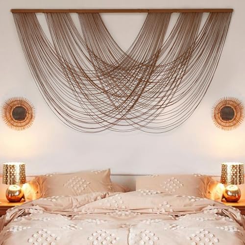 Flber Large Macrame Wall Hanging Brown Die-Dyed 57.00" W x 31.00" L Boho Wall Decor Yarn Tapestry Craftsmanship Home Macrame Wall Decor