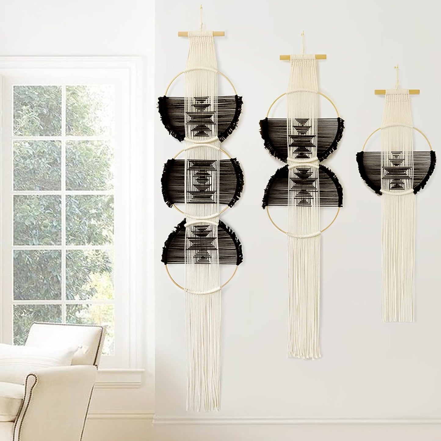 Macrame Wall Hanging Boho Wall Decor 3Pcs Brown Fiber Wall Art Handmade Home Room Décor