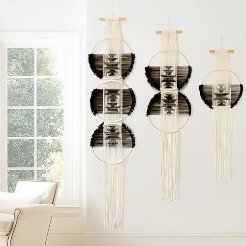 Macrame Wall Hanging Boho Wall Decor 3Pcs Brown Fiber Wall Art Handmade Home Room Décor