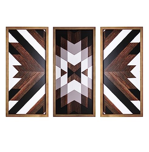 flangairy Aztec Wall Decor 3pcs, Wooed Western Wall Art, Native American Tribal Southwestern Boho Living Room Bedroom Kitchen Bathroom Southwest Farmhouse Modern Rustic Home Decorations